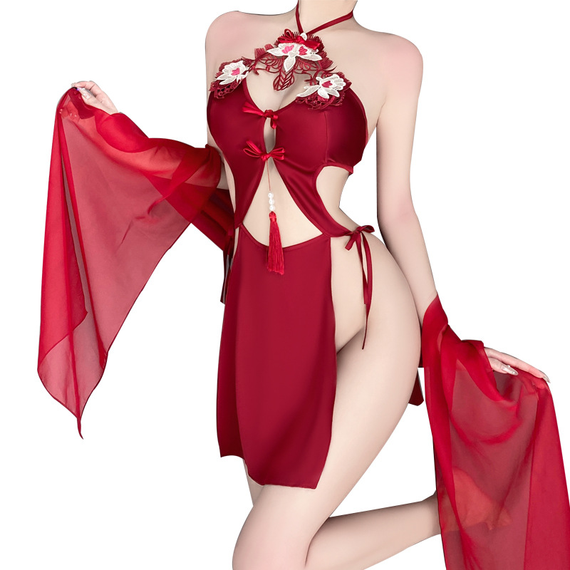 Retrò - Style Sexy Lingerie Set for Women: Halter - collo con cravatta - dettagli su, ricami delicati, puro - Ancora - stile seducente, vuoto - Design fuori e senza schienale, in uniforme - Look ispirato 4291 PRICE:$169.99